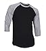 DREAM USA Men's Casual 3/4 Sleeve Baseball Tshirt Raglan Jersey Shirt Black/H Gray Large