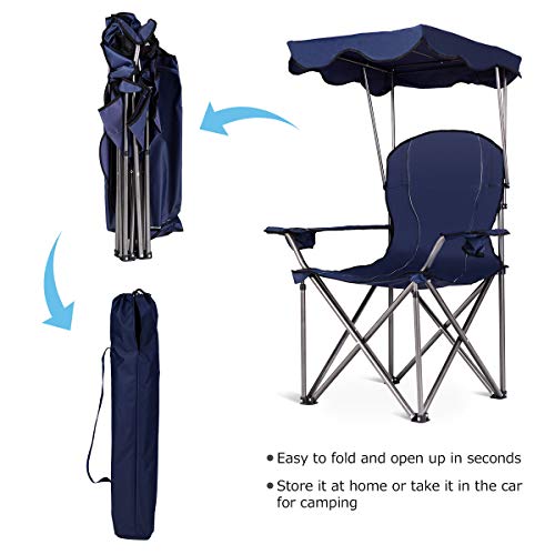 Goplus Beach Chair with Canopy Shade, Folding Lawn Chair with Unmbrella