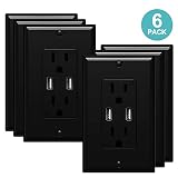 USB Wall Outlet Black 3.6A Dual High Speed USB Charger Electrical Outlet 15Amp/125V Receptacle 6 Pack Wall Plate Screw Included