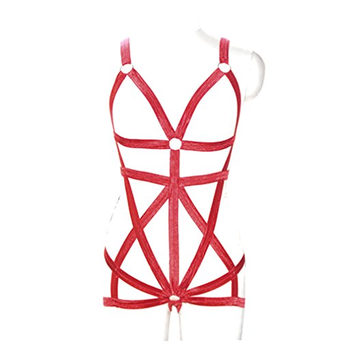 Women Sexy Body Harness Set Red Elastic Lingerie Fetish Exotic Apparel Goth Underwea