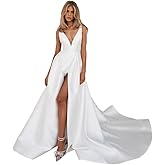 CSZHIWO Satin Long Wedding Dresses for Bride Simple Satin Wedding Gowns Mermaid Country Bride Gown
