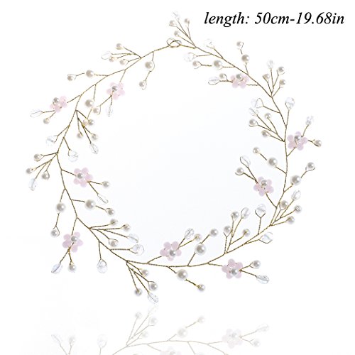 Yean Wedding Hair Vine Gold Headband Bridal Branch Crystal Wreath Bridal Vine Rose Hair Vine Gold Bridal Hair Wedding Hairstyle for Bride and Bridesmaid - 19.68inches