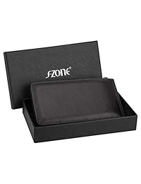 S-ZONE - Cartera organizada de piel auténtica con bloqueo RFID para mujer con bolsillo con cremallera