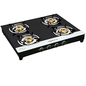 Lifelong Glass Top 4 Burner Gas Stove (Black and White) ISI Certified