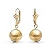 Classic Elegant Simple Round Light Weight Dangle Lever Back Drop Ball Earrings For Women Polished Yellow 18K Gold Plated Brass 12MM