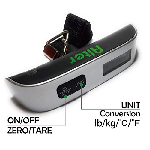 Digital Hanging Luggage Scale, 110 Pounds, Rubber Paint, with Temperature Sensor and Tare Function,Silver, Battery Included