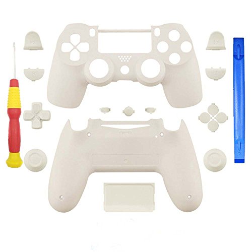 SN-RIGGOR Replacement Matte White Full Housing Shell Case with Full Buttons Thumbsticks Bullet D-pad Mod Kit For Sony Playstation 4 Dualshock 4 PS4 Slim PS4 Pro Wireless Controller Replacement Parts