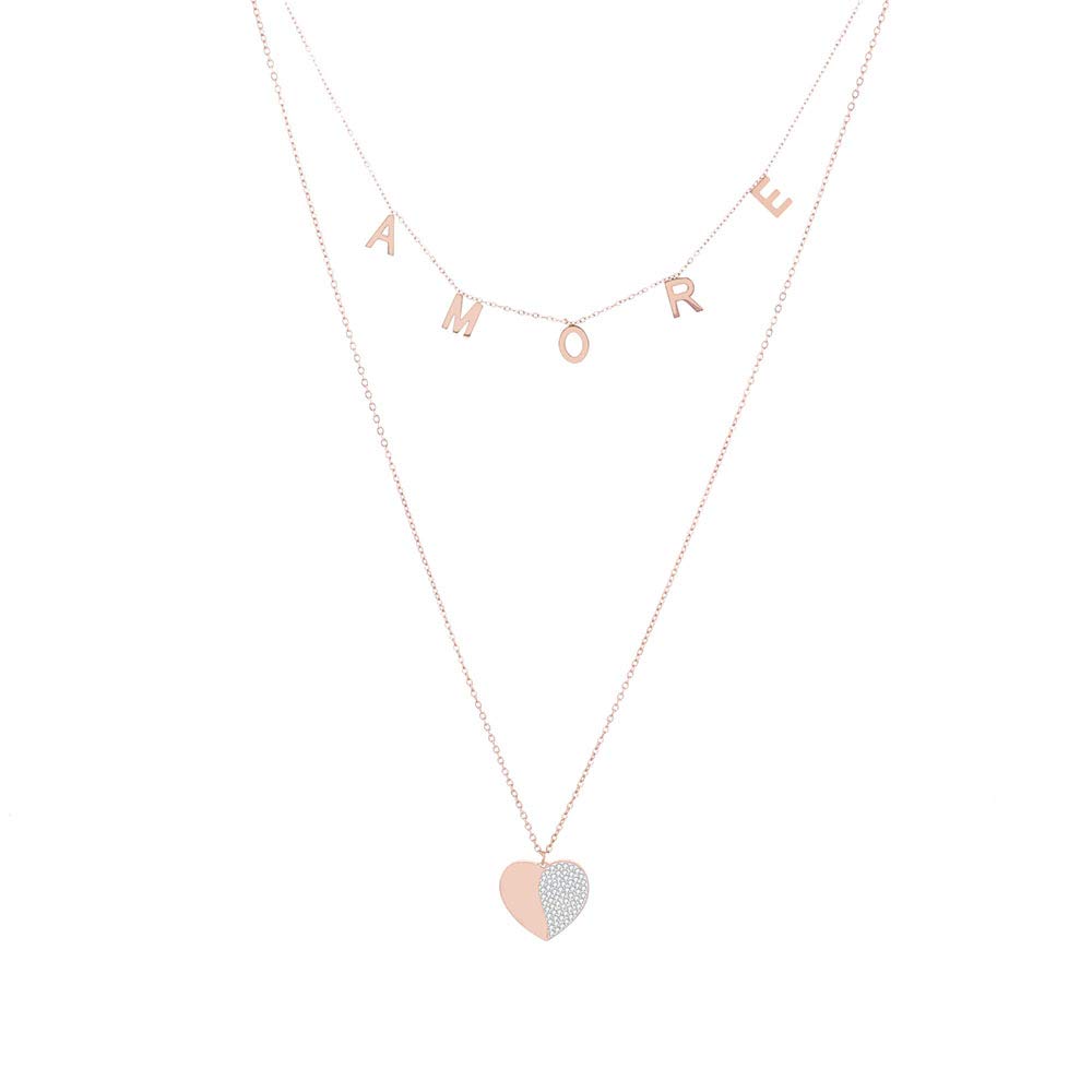 Stainless Steel Necklace for Women Amore Letter Pendant Love Pendant Shining Crystal Double Women Necklace Exquisite Jewelry for Mom, Lover's Gift