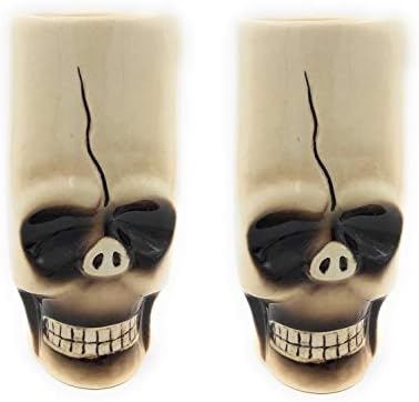 Kraftyhome Ceramic Tumbler/Glass | Skull Glass | Ceramic Glasses | Glass for Beer,Milk | Tropical Bar Cocktail Mug - Set of 2