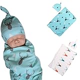 Sleep Sack For Toddlers,Sunbona 2Pcs Newborn Baby Organic Cotton Blanket Swaddle Wrap Print Sleeping Bag Kids Headband Set (Blue)