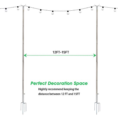 Outdoor Light Poles for Lightweight String Lights, 9 FT Stainless Steel Strong Wind Resistant, LED Solar Hanging Bulbs for Patio, Backyard, Garden, Christmas Light Pole (2 Poles, 1 Pack)