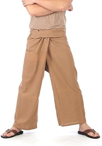 CandyHusky's Men Women Plus Size Fisherman Wrap Pants Yoga Pants Thick Cotton (Light Brown)