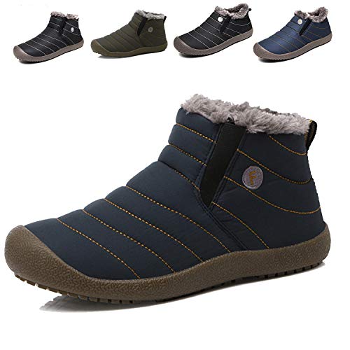 JACKSHIBO Snow Winter Boots for Women Men Waterproof Fur Lined Boots Outdoor Slip on Boots Blue High Top 10 Women/9.5 Men