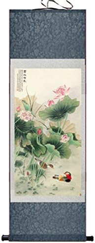 Pjinge Silk Scroll Painting Wall Decor Home Office Gift Size 1 (Lotus &amp; mandarin ducks)