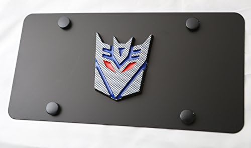 Transformers Decepticon 3D Carbon fiber Emblem on Black Steel License Plate NEW