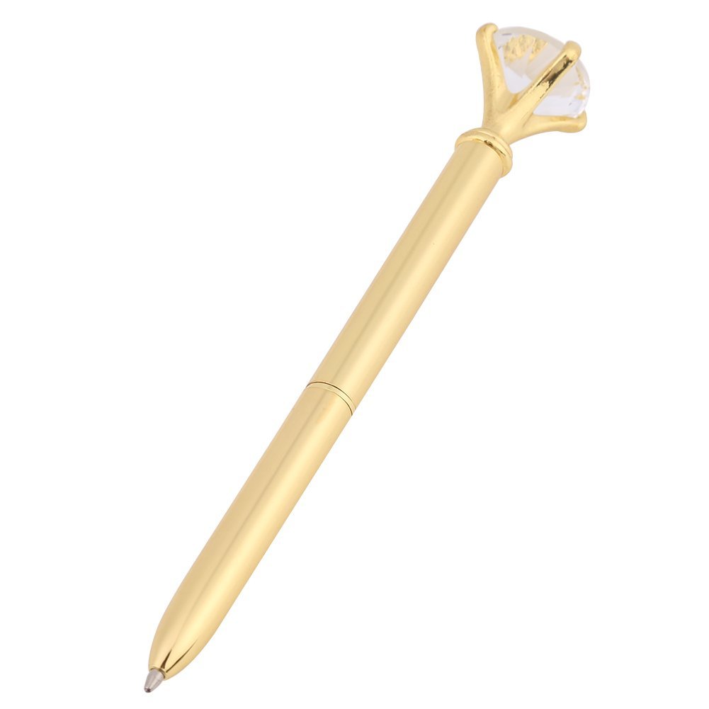 Walfront Metal Ballpoint Pen with Rhinestone Decoration, Gold Crystal Ball Shaped Gift Pen for Office Supplies Stationery Writing Instrument