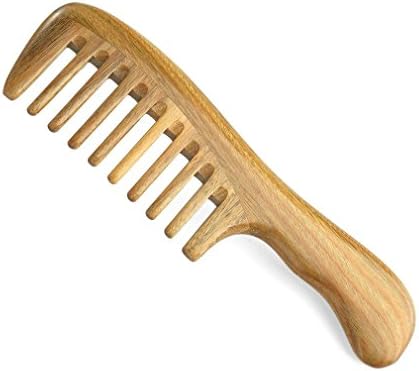 Handmade Wood Hair Combs - Wide Tooth Green Sandalwood Comb for Thick, Curly and Wavy Hair, No Static Massage Detangling Natural Aroma Comb for Women, Men and Kids