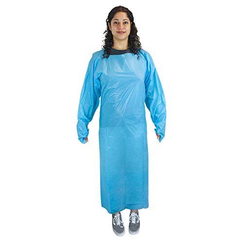 SAFE HANDLER Disposable Sleeve Gown | Open Back with Thumb Loops, 0.5 MIL, Blue, 25 Count