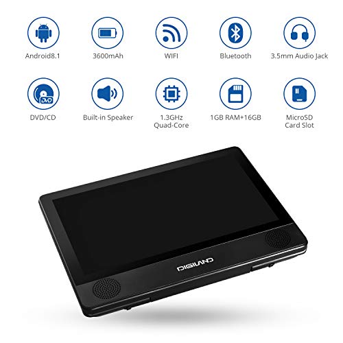 DigiLand Portable DVD Player & Android 9.0 WiFi Tablet Combo 9Inch