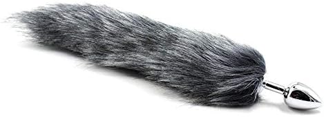 FYFNC Soft Fox Tail with Plug, Women Men Cosplay Costume Accessories for Adult Novelty Party Supplies (Grey)