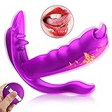Wearable G Spot Vibrator, Wireless Silicone Clitoris Vibrating Dildo with Tongue Vibrator Clit Stimulation, Rechargeable Female Masturbation Vagina Massager Adult Toys for Women & Couple