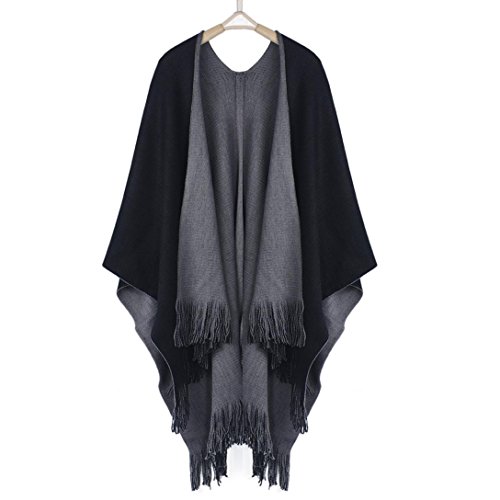 AIMTOPPY Women Winter Knitted Cashmere Poncho Capes Warm Soft Shawl Cardigans Sweater Coat (free, Grey) - Thumbnail 5