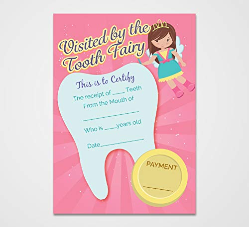 8 A6 Tooth Fairy Certificates Chart, Ideal for school and parents alike printed on quality card (Pink)