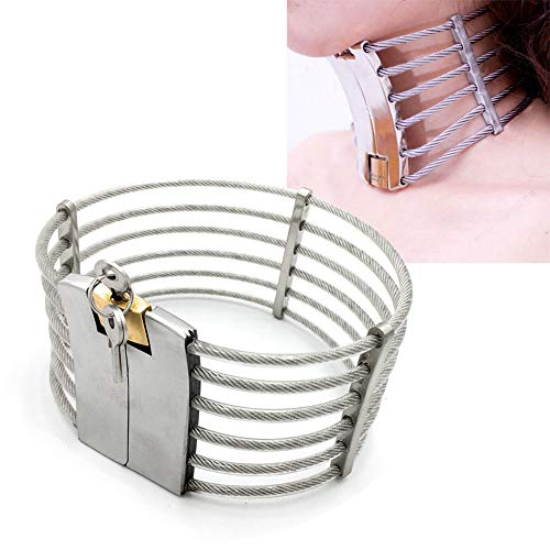 SM Collar Stainless Steel Wire Luxury Metal Restraint Posture Neck Ring Bondage Adult for Couples BDSM Sex Games Toy – with Lock,Female