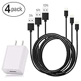 Bluestar Phone Charger - 3ft 6ft 10 ft Extra Long Durable Black Data Sync Cables/Charging Cord with White USB Wall Power Travel Adapter fits Phone X 8 7 6 5 Plus Models