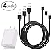Bluestar Phone Charger - 3ft 6ft 10 ft Extra Long Durable Black Data Sync Cables/Charging Cord with White USB Wall Power Travel Adapter fits Phone X 8 7 6 5 Plus Models