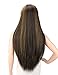 Kalyss 28 inches Women's Long Silky Straight Black Brown Highlights Heat Resistant Smooth Yaki Synthetic Wig With Bangs Hair Replacement Wig for Women (Black with light brown highlights)