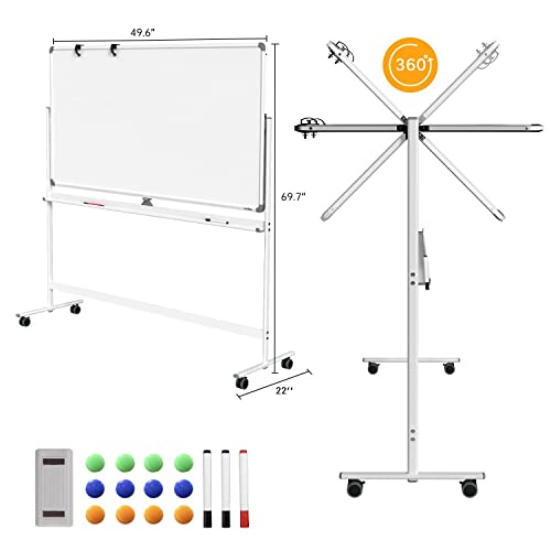 Dry Erase Whiteboard Easel on Wheels 48'' x 32'' Large Double Sided