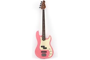 Fojill Full Size Standard Electric Bass Guitar Four 4 String Right Hand Handed Basswood Body Roasted Canadian Maple Neck Genuine Rosewood Fretboard Fingerboard with Gig Bag (Pink)