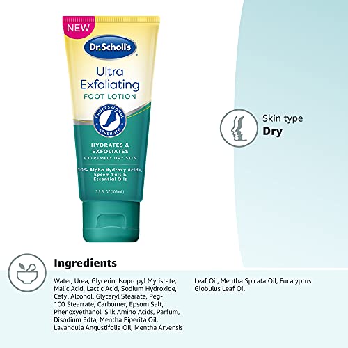 Dr Scholl's Dry, Flaky Skin Remover Ultra Exfoliating Foot Lotion with Urea for Rough Dry Cracked Feet, Heal and Moisturize for Healthy Looking Feet, Intensive Foot Care, Alpha Hydroxy Acids, 3.5 oz