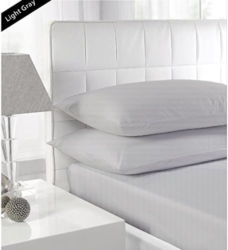 1 Pcs Fitted Sheet Set 500 TC 100% Egyptian Cotton up to 30 inches Deep Pocket Stripe Pattern Light Grey Color Full Size (16-20 Inches Deep Pocket ).
