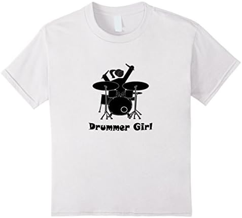 Drummer Girl T-shirt Girl with Drum Set Shirt - Kids 10 - White