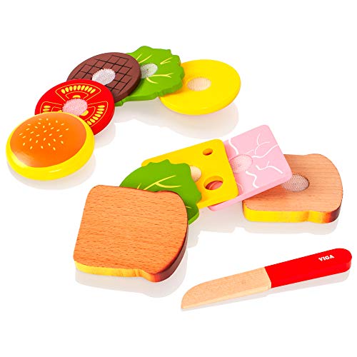 VIGA 50810 Set mit Hamburger und Sandwich aus Holz, Multi Color, 2 – Bild 3
