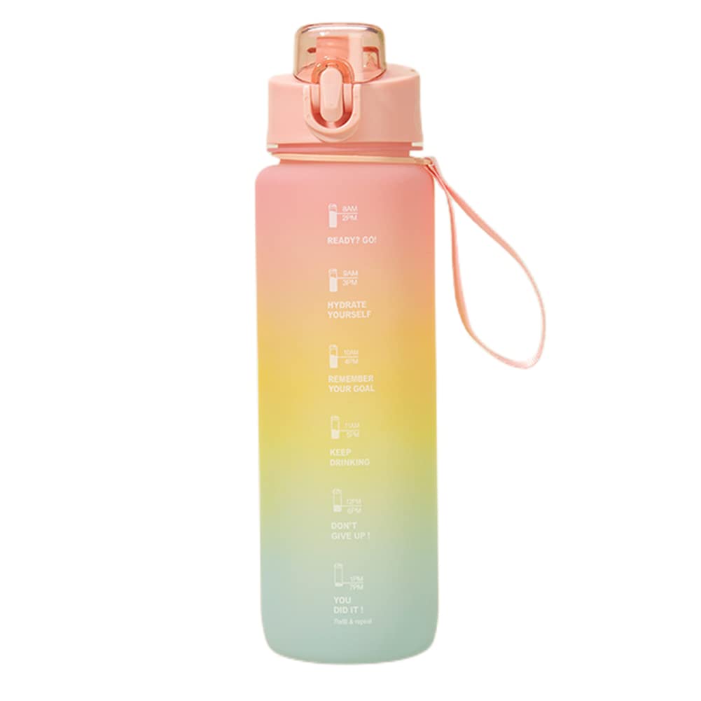 Teogneot Sports Water Bottle 1L, Leak Proof Water Bottle with Straw for Men & Women Reusable Durable,Pink