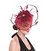 Fascinators Hat Flower Mesh Ribbons Feathers on a Headband and a Clip Tea Party Headwear for Girls and Women(TA1-Burgundy)