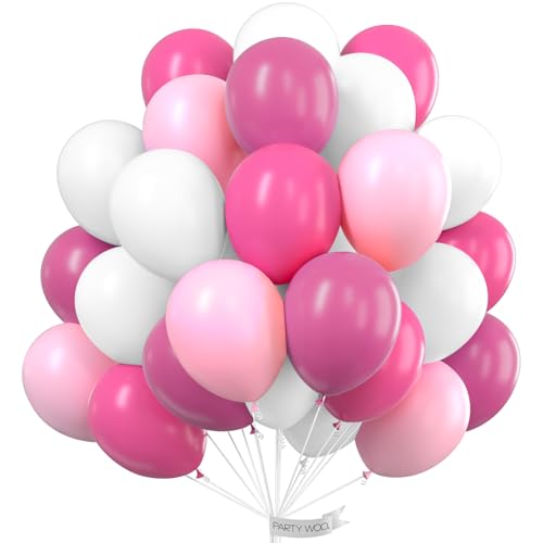PartyWoo Pink Balloons 100 pcs 12 Inch Hot and Light Pastel Pink Fuchsia White Balloons for Valentine's Day Wedding Baby Shower Gender Reveal Princess Bachelorette Birthday Party Decorations