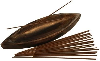 Large Incense Burner & Incense Sticks Gift Set - Hand-Made, Solid Wood, Kayak Holder Catches All The Ashes + 20 Incense Sticks - New