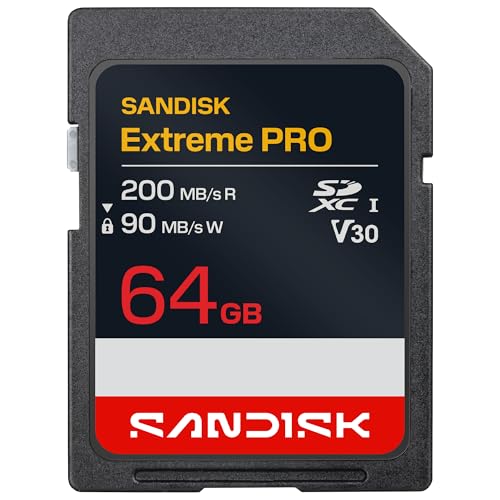 SANDISK Extreme PRO SD UHS-I-Karte 64 G (bis zu 200 MB/s Lesegeschwindigkeit und 90 MB/s Schreibgeschwindigkeit, 4K UHD-Video, U3, V30) App