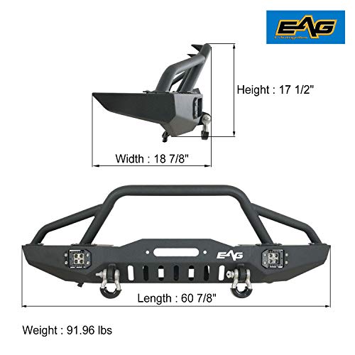 EAG Steel Front Bumper with LED Lights and Winch Plate Fit for 8401 Cherokee MJ
