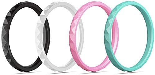 GM Wear Diamond Shape Pyramid Pattern Silicone Wedding Rubber Ring Women Athletic Band Set Size 4.5-8