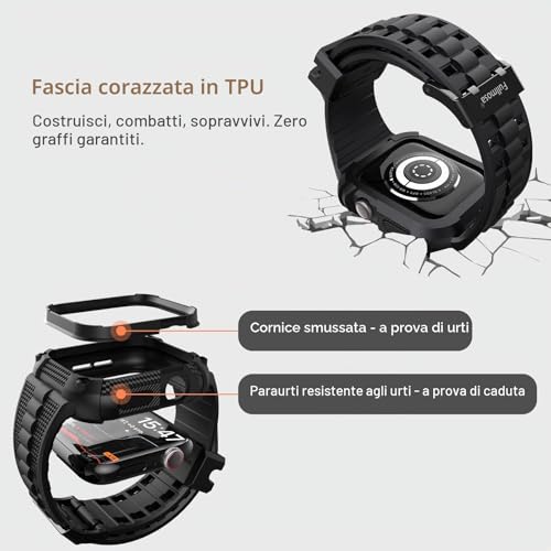 Fullmosa Rugged Cover with Replacement Straps Compatible with Apple Watch 45 mm 44 mm SE 3 2 1 Series 9/8/7/6/5/4, Military Protective Bumper Case, Sport TPU Strap for iWatch 44 mm 45 mm, Black