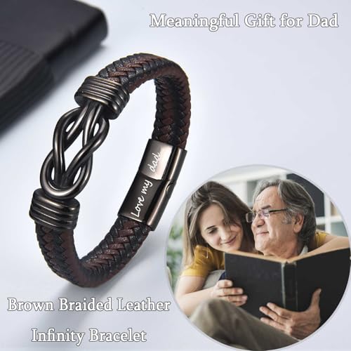 EYQV Gifts for Dad Husband Boyfriend Brother Son, Engraved Leather Bracelet Gifts for Nephew Grandson, Birthday Gifts Valentines Gifts Christmas Gifts for Men Teenage Boys