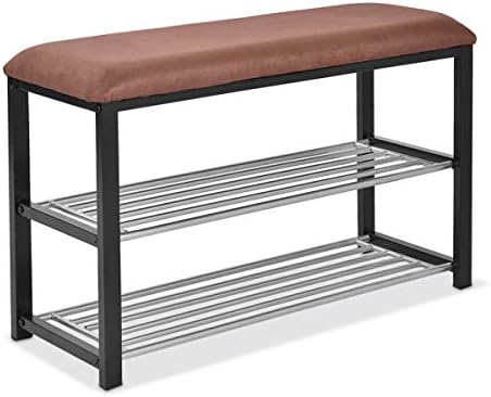 Amazon Com Giantex 2 Tier Entryway Storage Bench W Shoe Rack Shelf Soft Stool Seat Home Furniture Shoe Organizer Black Kitchen Dining