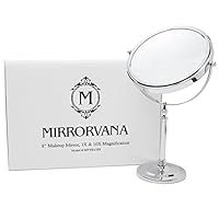 Mirrorvana Large 8-Inch Magnifying Makeup Mirror ~ Double Sided Strong 10X and 1X Magnification ~ 15-Inch Height, Chrome Finish