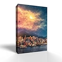 Canvas Wall Art Gorgeous City Under Space Canvas Prints Home Artwork Decoration for Living Room,Bedroom - 12x18 inches