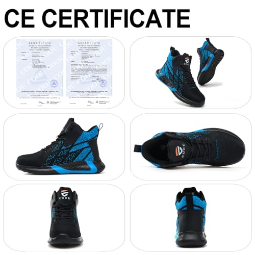 COOU Safety Boots Men Women Comfortable Work Shoes Steel Toe Lightweight Breathable Footwear Sports Safety | Botas Trabajo Punta Acero, Malla Transpirable, Calzado de Seguridad Caña Alta para Logística, Almacén & Industria